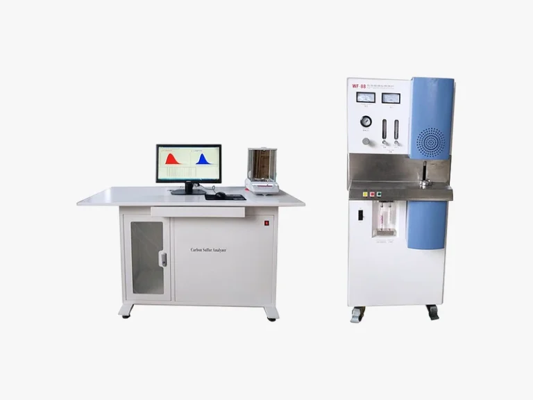 The main units of a DECENT high-frequency infrared carbon-sulfur analyser, with the induction furnace and analysis unit separated.