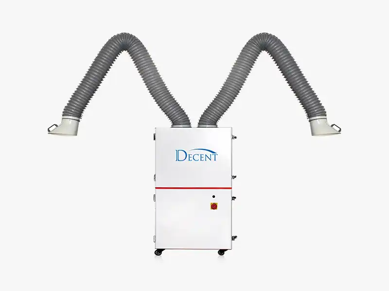 DECENT Double Arm Welding Fume Extractor serving two welding stations