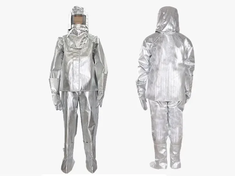 DECENT heat insulation protective suit with hood, gloves, and boots, front and back view.