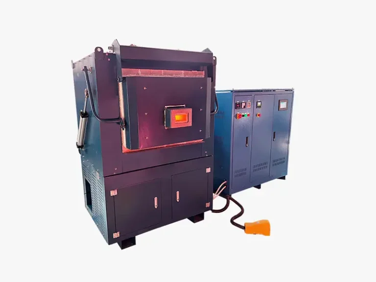 A front view of the DECENT High-High Temperature Cupellation Furnace, showing its large furnace body and the connected external control cabinet.