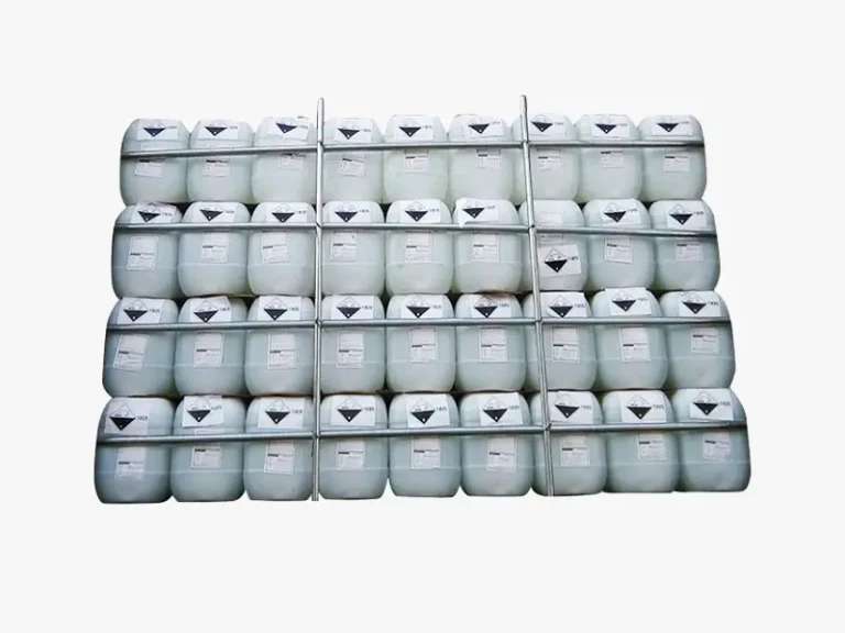 DECENT bulk phosphoric acid containers secured in metal frame for safe shipment