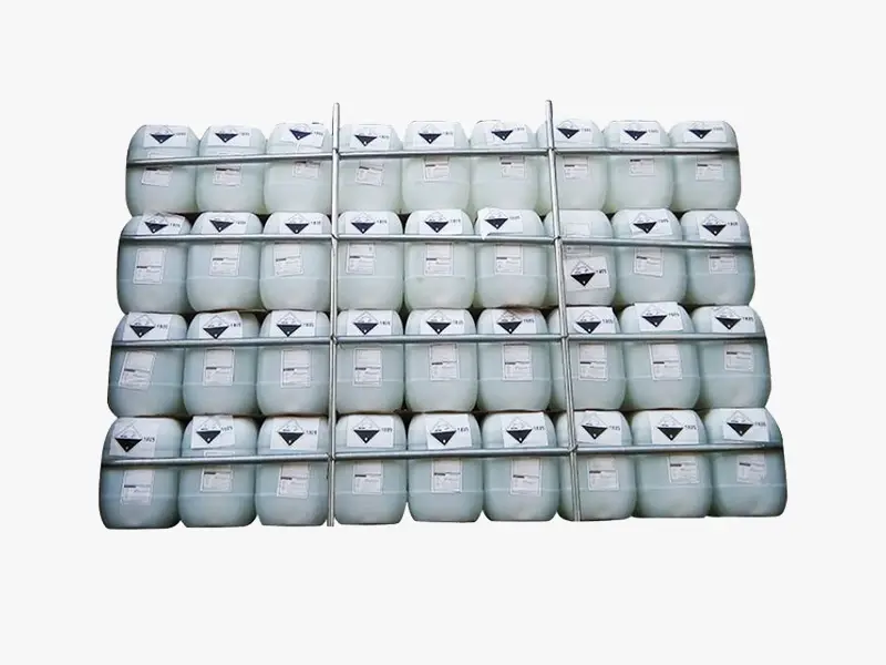 DECENT bulk phosphoric acid containers secured in metal frame for safe shipment