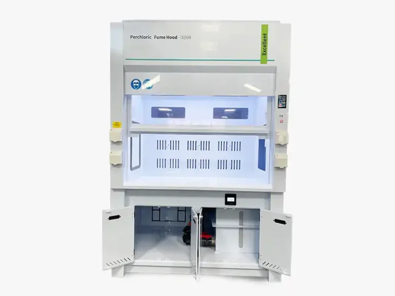 DECENT Perchloric Acid Fume Hood - Front View with Open Cabinets