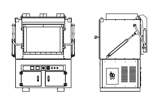 Technical diagram illustrating the internal construction and components of the DECENT Fire Assay Fusion Furnace