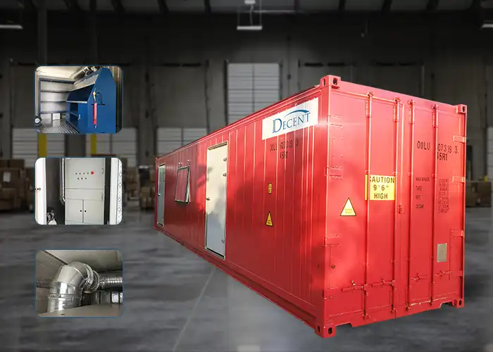 Qingdao Decent Group’s red extreme cold-resistant container lab, integrated with mineral processing systems (e.g., jaw crusher, fire assay), engineered for -50℃ Arctic mining operations in Canada.