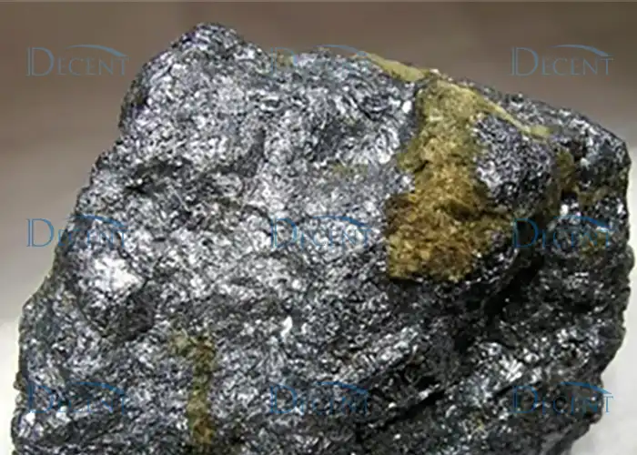 A close-up of a mineral sample, likely galena, exhibiting metallic luster and crystalline structure, relevant to Qingdao Decent Group's expertise in mineral identification.