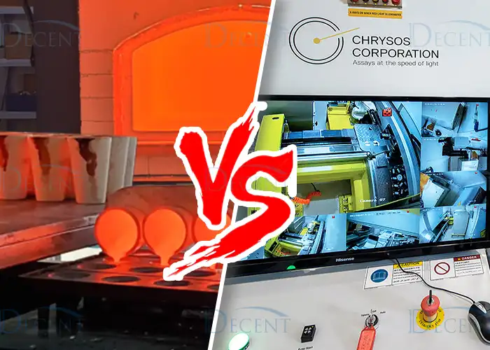 Qingdao Decent Group’s fire assay system (fusion furnace, 96% magnesia cupels) analyzing gold in ore samples, ensuring ISO - compliant precision