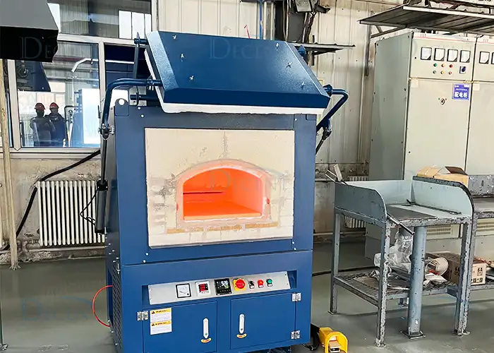 Qingdao Decent Group cupellation furnace delivered to a large gold mine in Inner Mongolia, showing its glowing interior.