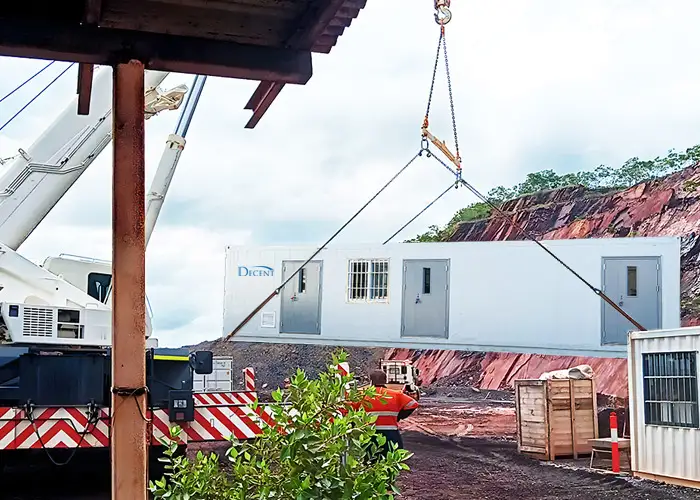 DECENT Australia Project 2025 - DECENT mobile containerized laboratory being lifted by a crane at a mining site in Australia