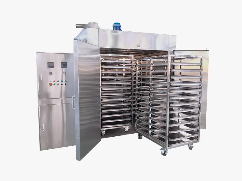 Large stainless steel DECENT Drying Oven DDO-2-4-5000N/E with open doors, revealing multiple drying trays and a separate control panel.