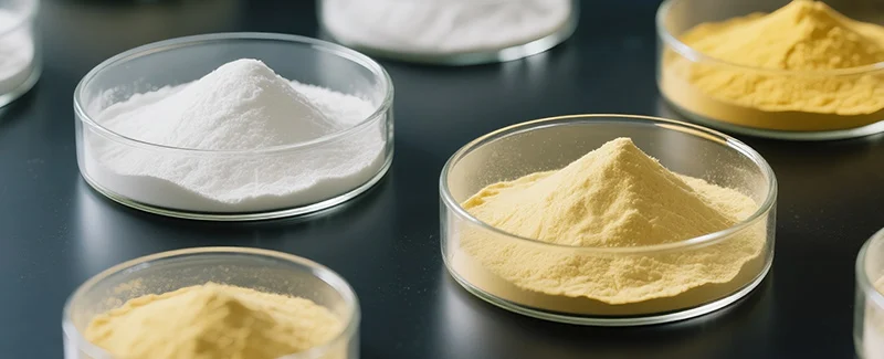 DECENT Fire Assay and Smelting Chemicals: White and yellow powders in petri dishes